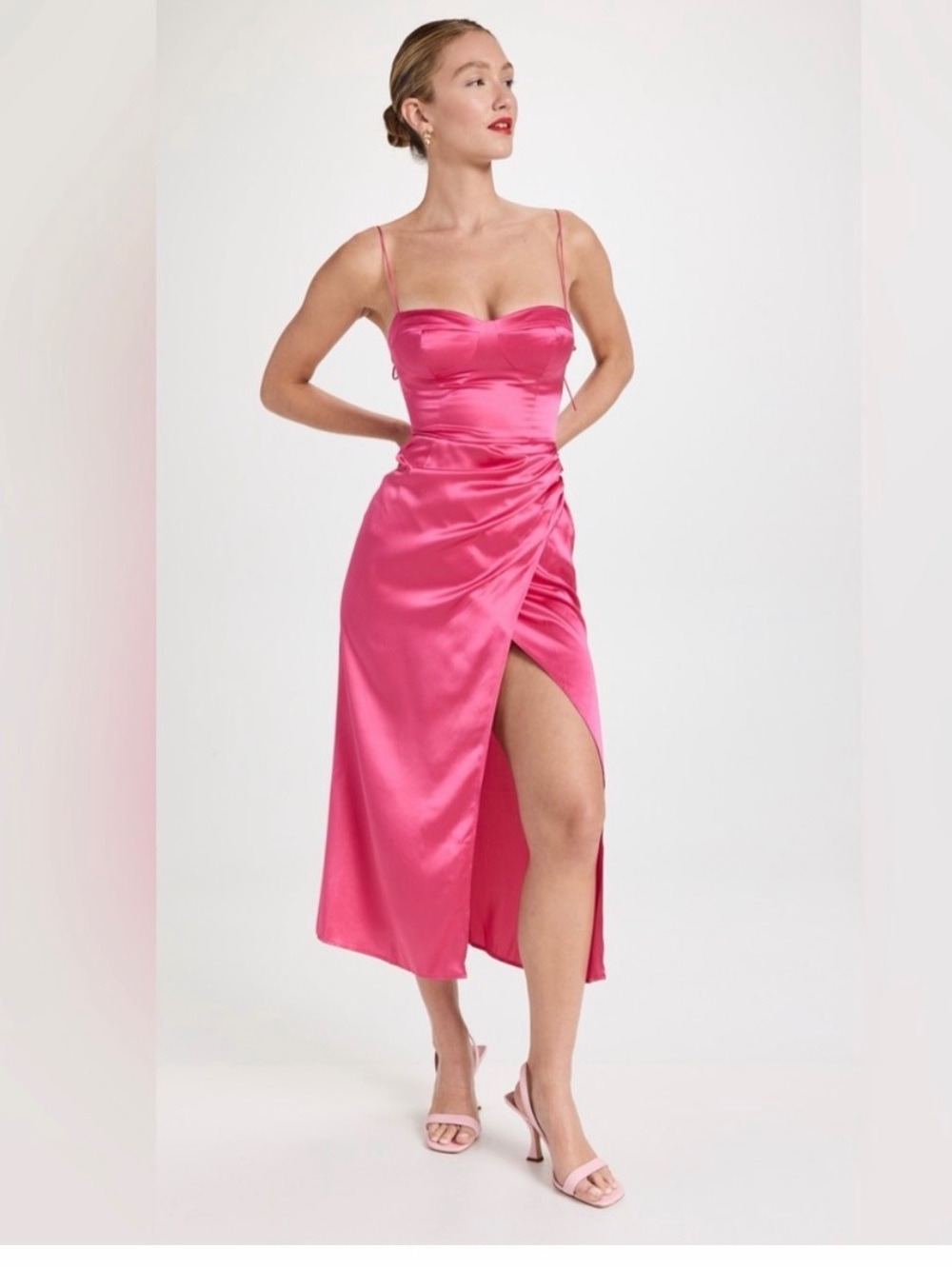 Reformation Pink 100% Silk Satin Midi Dress Size 2 Y2K Wedding Guest